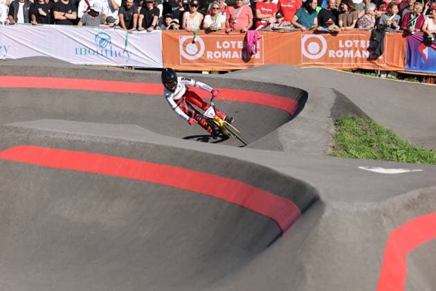 05 09 2025, Monthey, Monthey, 2025 UCI Mountain Bike World Championships, Alina Beck (GER) during her Pump Track s 1 16 Final Monthey Monthey Valais Switzerland Copyright: xJustPictures.ch FrancescoxMinghettix jp-en-FrMi-MNG_3892