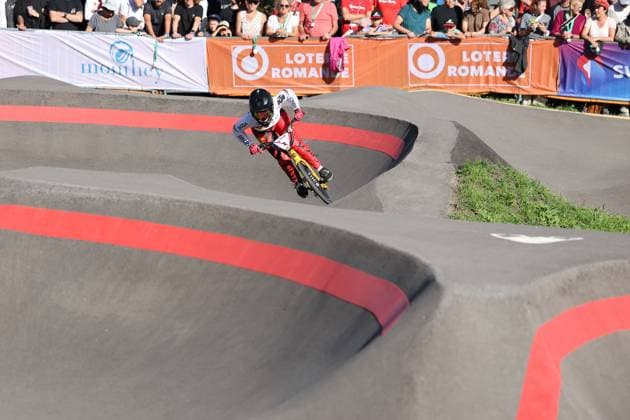 05 09 2025, Monthey, Monthey, 2025 UCI Mountain Bike World Championships, Alina Beck (GER) during her Pump Track s 1 16 Final Monthey Monthey Valais Switzerland Copyright: xJustPictures.ch FrancescoxMinghettix jp-en-FrMi-MNG_3895