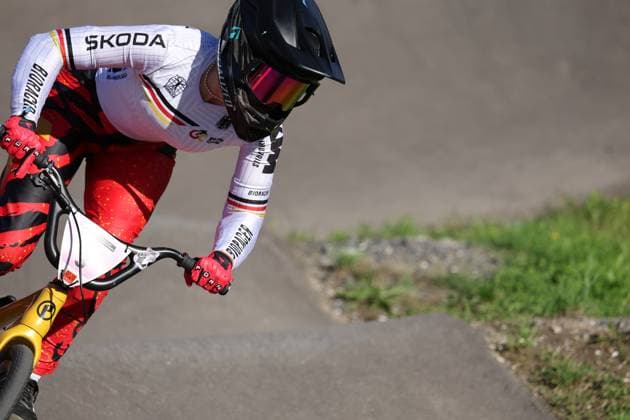 05 09 2025, Monthey, Monthey, 2025 UCI Mountain Bike World Championships, Alina Beck (GER) during her Pump Track s 1 16 Final Monthey Monthey Valais Switzerland Copyright: xJustPictures.ch FrancescoxMinghettix jp-en-FrMi-MNG_3914