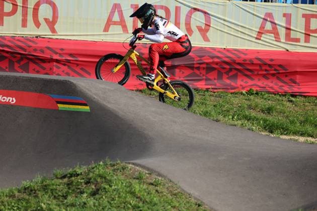 05 09 2025, Monthey, Monthey, 2025 UCI Mountain Bike World Championships, Alina Beck (GER) during her Pump Track s 1 16 Final Monthey Monthey Valais Switzerland Copyright: xJustPictures.ch FrancescoxMinghettix jp-en-FrMi-MNG_3918