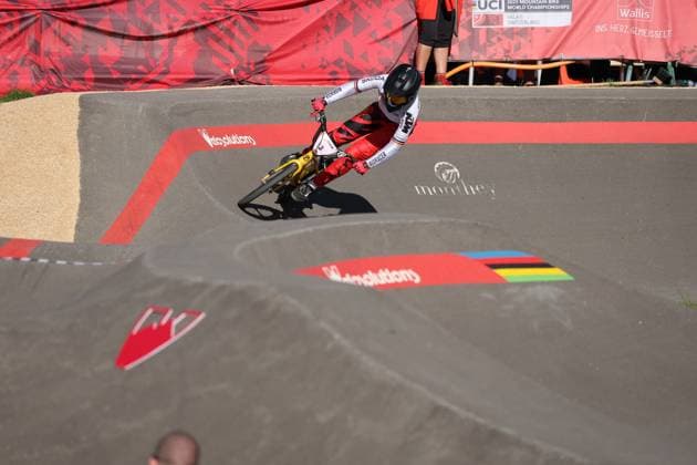 05 09 2025, Monthey, Monthey, 2025 UCI Mountain Bike World Championships, Alina Beck (GER) during her Pump Track s 1 16 Final Monthey Monthey Valais Switzerland Copyright: xJustPictures.ch FrancescoxMinghettix jp-en-FrMi-MNG_3932