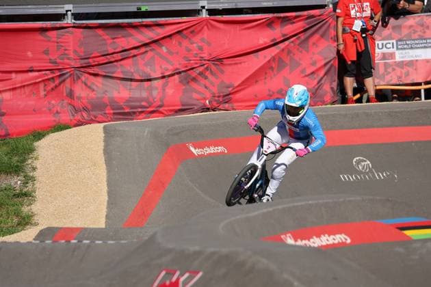 05 09 2025, Monthey, Monthey, 2025 UCI Mountain Bike World Championships, Sabina KoÅ¡arkova (CZE) during her Pump Track s 1 16 Final Monthey Monthey Valais Switzerland Copyright: xJustPictures.ch FrancescoxMinghettix jp-en-FrMi-MNG_4030B