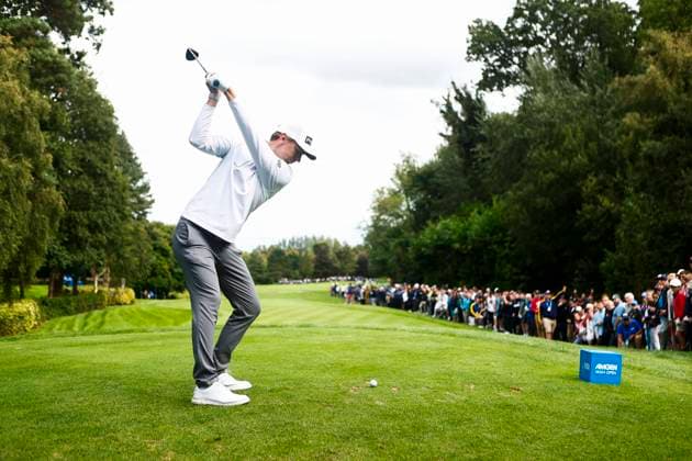 5th September 2025; The K Club, Straffan, County Kildare, Ireland: Amgen Irish Open Golf Second Round; Kristoffer Reitan of Norways tees off on the 13th hole  PeterxFitzpatrick