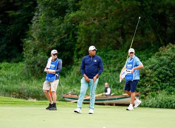 5th September 2025; The K Club, Straffan, County Kildare, Ireland: Amgen Irish Open Golf Second Round; Jhonattan Vegas gets ready to putt on the 17th green  PeterxFitzpatrick