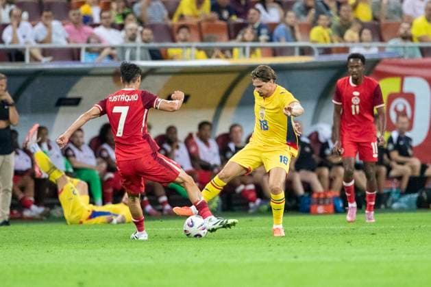 September 05.2025, Test match, National Arena, Bucharest, Romania vs Canada 7 Stephen Eustaquio puts in a tackle on 18 Razvan Marin