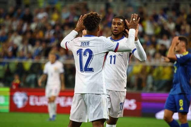 Ukraine v France - FIFA World Cup, WM, Weltmeisterschaft, Fussball 2026 Qualifier Manu Olise and Desire Doue participate in the match between Ukraine and France during the European Qualifiers for the World Cup 2026 in Wroclaw, Poland, on September 5, 2025. Wroclaw Poland  Copyright: xMateuszxBireckix originalFilename:birecki-european250905_npPJf.jpg