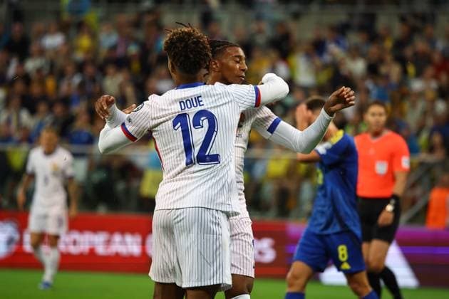Ukraine v France - FIFA World Cup, WM, Weltmeisterschaft, Fussball 2026 Qualifier Desire Doue and Manu Olise participate in the match between Ukraine and France during the European Qualifiers for the World Cup 2026 in Wroclaw, Poland, on September 5, 2025. Wroclaw Poland  Copyright: xMateuszxBireckix originalFilename:birecki-european250905_npwUu.jpg