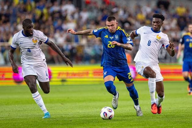 WROCLAW 05.09.2025 MECZ GRUPA D ELIMINACJE DO MISTRZOSTW SWIATA 2026: UKRAINA - FRANCJA --- FIFA World Cup, WM, Weltmeisterschaft, Fussball 2026 QUALIFYING ROUND GROUP D MATCH: UKRAINE - FRANCE nz DAYOT UPAMECANO OLEKSANDR ZUBKOV AURELIEN TCHOUAMENI FOT. ERNEST KOLODZIEJ 400mm.pl NEWSPIX.PL --- newspix.pl 