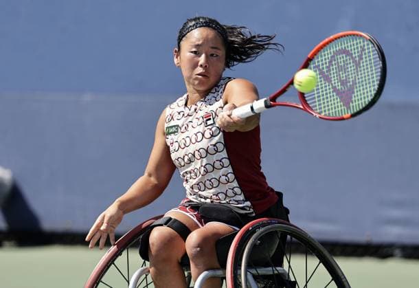 Tennis: U.S. Open Yui Kamiji of Japan plays against Wang Ziying of China in the women s wheelchair singles semifinals at the U.S. Open tennis tournament in New York on Sept. 5, 2025.  A14AA0004824828P