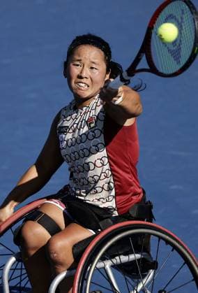 Tennis: U.S. Open Yui Kamiji of Japan plays against Wang Ziying of China in the women s wheelchair singles semifinals at the U.S. Open tennis tournament in New York on Sept. 5, 2025.  A14AA0004824830P