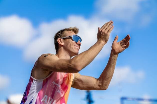 Beachvolleyball I Deutsche Meisterschaften 2025 I Timmendorfer Strand I Tag 3 I 06.09.2025 Jonas Reinhardt (Beach Verein Mainz e.V.) lacht Timmendorfer Strand Schleswig-Holstein Deutschland Copyright: xLobeca JasperxLorenzx