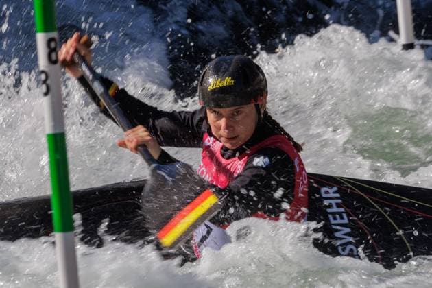 Elena LILIK (GER, KSA Augsburg). Kanuslalom, Kanu C1. Kanuslalom Weltcup - Finale 2025, am 6.09.2025 in Augsburg, O L Y M P I A E I S K A N A L, Deutschland. Quelle Copyright Credit : Oryk HAIST *** Elena LILIK GER, KSA Augsburg Canoe Slalom, Canoe C1 Canoe Slalom World Cup Final 2025, on 6 09 2025 in Augsburg, O L Y M P I A E I S K A N A L, Germany Source Copyright Credit Oryk HAIST xKANUSLALOM-C1x