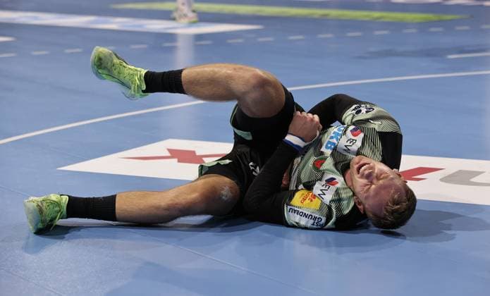 Mathias Gidsel angeschlagen Einzelbild Freisteller Handball HBL Bundesliga Herren 3. Spieltag Saison 2025 2026 06.09.2025 Füchse Berlin vs SC Magdeburg SCM