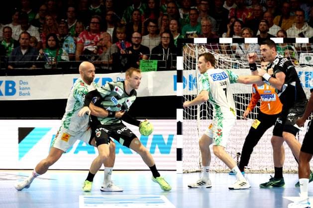 DEU, DHB, 1.HBL, Fuechse Berlin vs. SC Magdeburg, 06.09.2025, Max-Schmeling-Halle, Berlin, DEU, DHB, 1.HBL, Fuechse Berlin vs. SC Magdeburg, im Bild Mathias Gidsel (Fuechse Berlin 19),Mijajlo Marsenic (Fuechse Berlin 93), Oscar Bergendahl (SC Magdeburg 54), Felix Claar (SC Magdeburg 7)