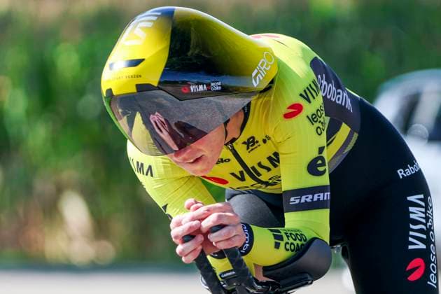 Carlijn Achtereekte Team Visma Lease a Bike during the Stage 5 Doetinchem-Westendorp ITT of the Simac Ladies Tour 2025 on September 6, 2025 in Doetinchem, Netherlands. (Photo by Wart Brinkerhof Marcel ter Bals DeFodi Images)