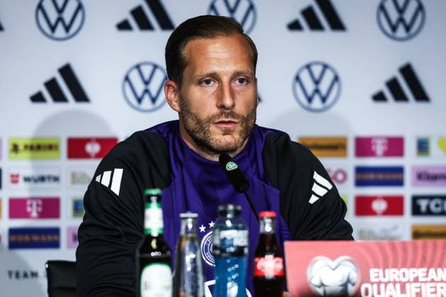 Fussball, UEFA European Qualifiers WM Qualifikation Europa Pressekonferenz Deutschland vor dem Spiel Deutschland - Nordirland 06.09.2025, RheinEnergieSTADION Oliver Baumann (Deutschland, 1) Köln RheinEnergieSTADION Nordrhein-Westfalen Deutschland