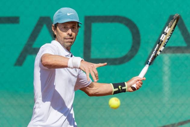 TC Bad Vilbel - Kölner KHT SW, DM-Halbfinale Francisco Clavet, die Nummer 1 des Kölner KHT SW. Deutsche Vereinsmeisterschaft Herren 55 am 6. und 7. September 2025 in Bad Vilbel. Halbfinalspiel zwischen dem TC Bad Vilbel und dem Kölner KHT SW., Bad Vilbel Hessen Deutschland