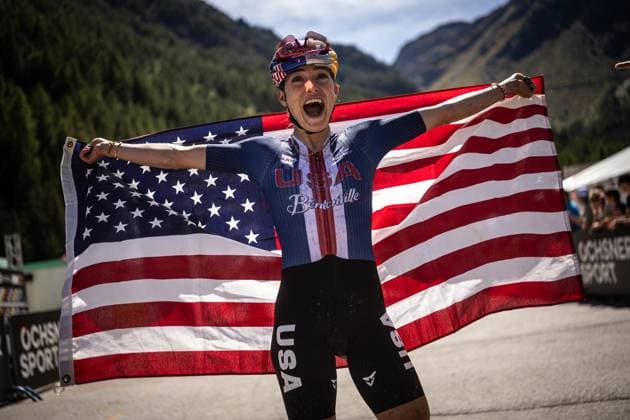 American biker Kate Courtney became a world champion when she won the UCI World Mountain Bike Marathon Championships in Valais, Switzerland. (CTKxPhoto MichalxCerveny) CTKPhotoF202509060069801  CTKPhotoF202509060069801