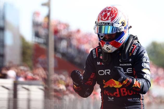 F1 Grand Prix of Italy Max Verstappen of Red Bull Racing celebrates at the end of qualifying for the F1 Grand Prix of Italy at Autodromo Nazionale on September 6, 2025 in Monza, Italy. Monza Autodromo Nazionale Italy Copyright: xMarcoxCanonierox