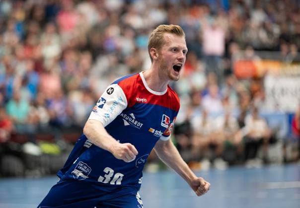 Sascha Pfattheicher (HBW Balingen Weilstetten, 30), freut sich, HBW Balingen Weilstetten vs. HC Elbflorenz Dresden, Handball, 2. Bundesliga, 2. Spieltag, Saison 2025 2026, 06.09.2025 Eibner-Pressefoto Andreas Ulmer HBW Balingen Weilstetten vs. HC Elbflorenz Dresden, Handball, 2. Bundesliga, 2. Spieltag, Saison 2025 2026, 06.09.2025 Balingen Copyright: xEibner-Pressefoto AndreasxUlmerx EP_AUR