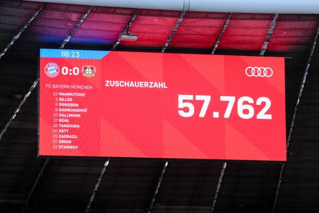 Fußball, Google Pixel Frauen Bundesliga, 20250906, FC Bayern München - Bayer 04 Leverkusen. Im Bild Anzeigetafel Leinwand Videowall Videowand Zuschauerzahl 57762. München Allianz Arena Bayern Deutschland Copyright: Passion2Press MarkusxFischerx
