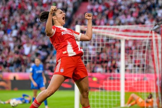 Fußball, Google Pixel Frauen Bundesliga, 20250906, FC Bayern München - Bayer 04 Leverkusen. Im Bild Tor 2:0, Torjubel, Jovana DAMNJANOVIC (Bayern, 9). München Allianz Arena Bayern Deutschland Copyright: Passion2Press MarkusxFischerx