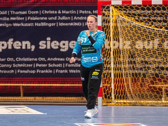 Celina Meissner (Frisch Auf Frauen, 61) jubelt nach einer Parade, HSG Bensheim Auerbach vs. Frisch Auf Goeppingen, Handball, 1. Bundesliga, Spielzeit 2025 2026, 06.09.2025 HSG Bensheim Auerbach vs. Frisch Auf Goeppingen, Handball, 1. Bundesliga, Spielzeit 2025 2026, 06.09.2025 Bensheim Copyright: xMichaelxSchmidt Eibner-Pressefotx EP_MST