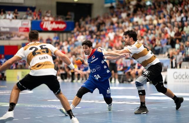 Yonathan Dayan, (HBW Balingen Weilstetten, 34) beim Wurf, HBW Balingen Weilstetten vs. HC Elbflorenz Dresden, Handball, 2. Bundesliga, 2. Spieltag, Saison 2025 2026, 06.09.2025 Eibner-Pressefoto Andreas Ulmer HBW Balingen Weilstetten vs. HC Elbflorenz Dresden, Handball, 2. Bundesliga, 2. Spieltag, Saison 2025 2026, 06.09.2025 Balingen Copyright: xEibner-Pressefoto AndreasxUlmerx EP_AUR