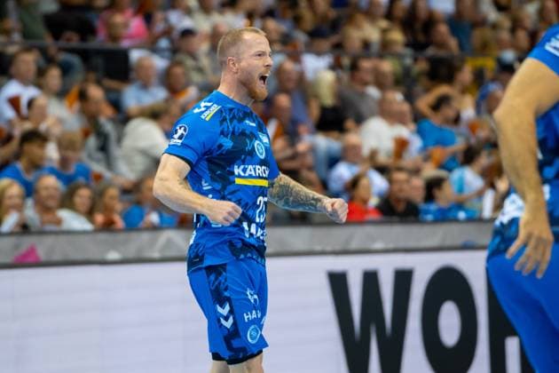 Handball I Herren I Saison 2025-2026 I Bundesliga I 3. Spieltag I TVB Stuttgart - Bergischer HC I 06.09.2025 Patrick Zieker (25, TVB Stuttgart) jubelt Stuttgart Porsche Arena Baden-Württemberg Deutschland Copyright: xLobeca MaxxPetershansx
