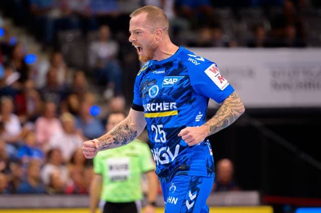 Stuttgart, Handball Bundesliga: HBL - 25 26 - TVB Stuttgart - Bergischer HC Patrick Zieker (Stuttgart) Jubel Freude Emotion Torjubel Torschuetze Torschütze Stuttgart Porsche Arena Baden-Württemberg Deutschland