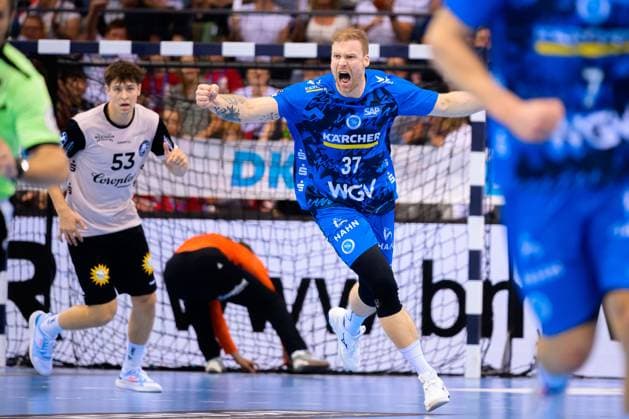 Stuttgart, Handball Bundesliga: HBL - 25 26 - TVB Stuttgart - Bergischer HC Jonas Truchanovicius (Stuttgart) Jubel Freude Emotion Torjubel Torschuetze Torschütze Stuttgart Porsche Arena Baden-Württemberg Deutschland