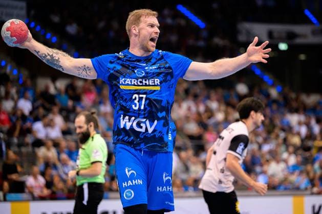 Stuttgart, Handball Bundesliga: HBL - 25 26 - TVB Stuttgart - Bergischer HC Jonas Truchanovicius (Stuttgart) Jubel Freude Emotion Stuttgart Porsche Arena Baden-Württemberg Deutschland