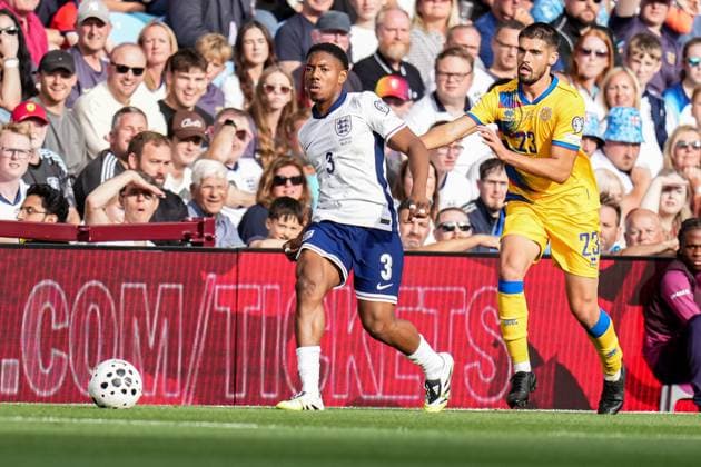 Defender Miles Lewis-Skelly of Arsenal (3) playing for the England national team, Nationalteam during the Group K World Cup Qualifier match between England and Andorra at Villa Park, Birmingham, England on 6 September 2025.  Copyright: xDavidxHornx PMI-6989-0051