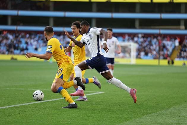 6th September 2025; Villa Park, Birmingham, West Midlands, England; FIFA World Cup, WM, Weltmeisterschaft, Fussball Qualifying Group K International Football, England versus Andorra; Marcus Rashford of England running between Biel Borra and Joan Cervos of Andorra  JohnxPatrickxFletcher