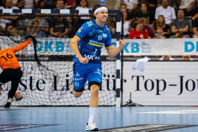 Handball I Herren I Saison 2025-2026 I Bundesliga I 3. Spieltag I TVB Stuttgart - Bergischer HC I 06.09.2025 Kasper Thorsen Lien (7, TVB Stuttgart) jubelt Stuttgart Porsche Arena Baden-Württemberg Deutschland Copyright: xLobeca MaxxPetershansx