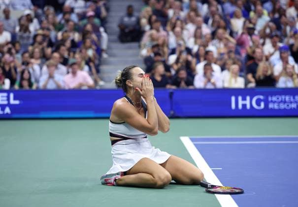 Aryna Sabalenka of Belarus celebrates on match point 2025 US Open, Day Fourteen, USTA Billie Jean King National Tennis Center, New York, USA - 06 Sept 2025New York USTA Billie Jean King National T New York (NY) United States of America  Copyright: xEllaxLing Shutterstockx 15467798j