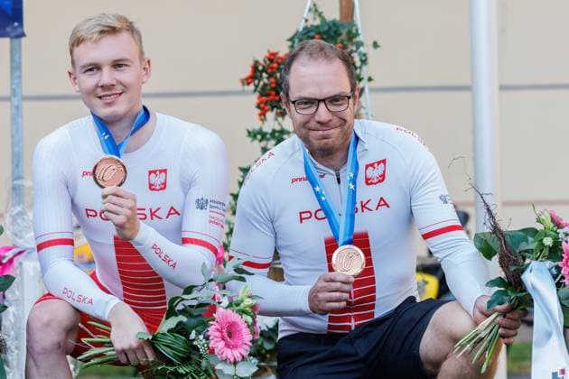 von links: Filip Prokopyszyn (POL) mit Tim Biemelt (GER, Schrittmacher); Drittplatzierte, Bronzemedaille, bronze medal, 06.09.2025, Erfurt (Deutschland), Bahnradsport, Steher und Derny Europameisterschaften 2025