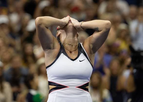 Aryna Sabalenka jubelt nach dem Sieg, Jubel, Freude, Emotion, Damen Einzel, Ladies Singles, Endspiel, Final, US Open Championships 2025, USTA Billie Jean King National Tennis Center, Flushing Meadows, New York, USA .. Copyright: xJuergenxHasenkopfx