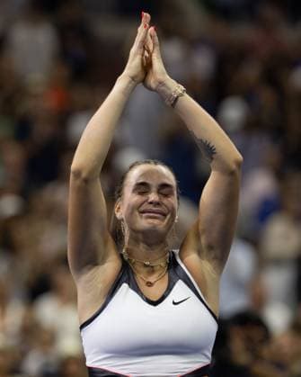 Aryna Sabalenka jubelt nach dem Sieg, Jubel, Freude, Emotion, Damen Einzel, Ladies Singles, Endspiel, Final, US Open Championships 2025, USTA Billie Jean King National Tennis Center, Flushing Meadows, New York, USA .. Copyright: xJuergenxHasenkopfx