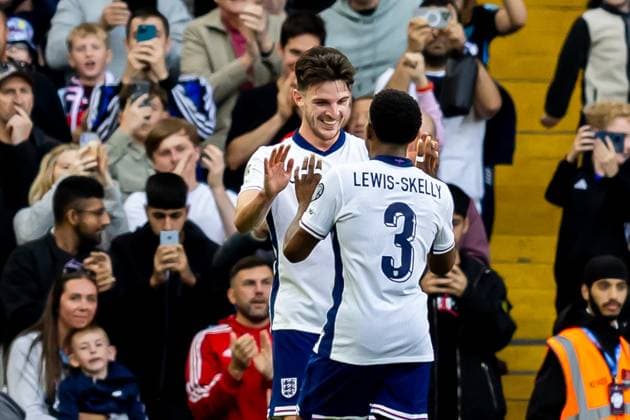 England v Andorra 2026 FIFA World Cup, WM, Weltmeisterschaft, Fussball Qualifier 06 09 2025. GOAL scores 2-0 England midfielder Declan Rice (4) scores and celebrates during the 2026 FIFA World Cup Qualifier match between England and Andorra at Villa Park, Birmingham, England on 6 September 2025. Birmingham Villa Park West Midlands England Editorial use only , Copyright: xManjitxNarotrax PSI-22763-0094