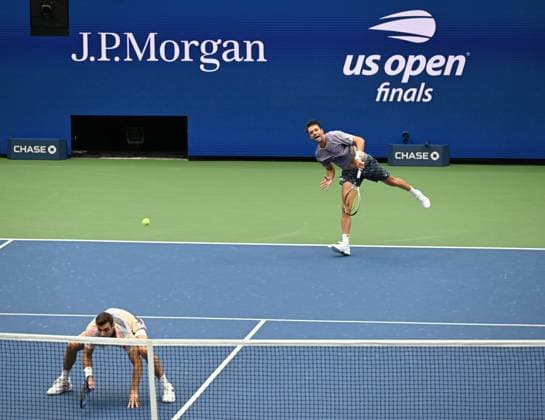 (250907) -- NEW YORK, Sept. 7, 2025 -- Marcel Granollers Horacio Zeballos (R) serve during the men s doubles final match between Marcel Granollers of Spain Horacio Zeballos of Argentina and Joe Salisbury Neal Skupski of Britain at the 2025 US Open tennis championships in New York, the United States, Sept. 6, 2025. ) (SP)U.S.-NEW YORK-TENNIS-US OPEN-MEN S DOUBLES-FINAL LixRui 