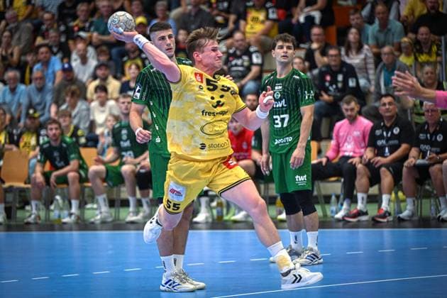 Deutschland: Handball 2. Bundesliga 2025 26, 06.09.2025, 2. Spieltag - HSG Krefeld Niederrhein vs Die Eulen Ludwigshafen - Sporthalle Glockenspitz (Krefeld), Niklas Ingenpaß (HSG Krefeld Niederrhein, 55) Copyright: xMarkusxVerwimpx