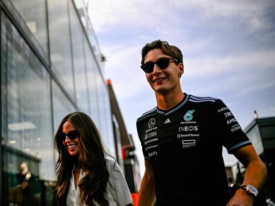 Carmen Mundt And 63 George Russell Of The Team Mercedes-Amg Petronas Formula One Team, Mercedes W16Team ,In Pit lane ,During Fia Formula One World Championship, WM, Weltmeisterschaft Formula 1 Pirelli Gran Premio d Italia 2025, 07 September, In Monza,Italy (Photo by Luca Barsali DeFodi Images)