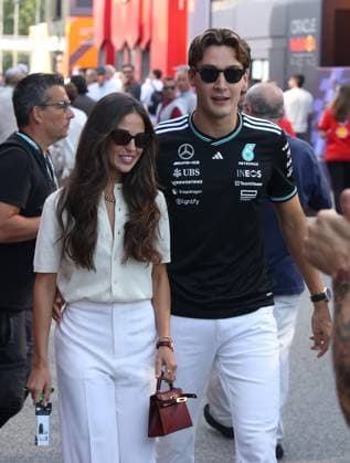 Formula 1 of Italia British driver George Russell of Mercedes-AMG Petronas Formula One Team with his girlfriend Carmen Montero Mundt are seen ahead of the Formula 1 Pirelli Gran Premio d?Italia 2025 at the Autodromo Nazionale di Monza in Monza, Italia, September 07 2025. Monza Italia Copyright: xMatrixxImagesx xHasanxBraticx 
