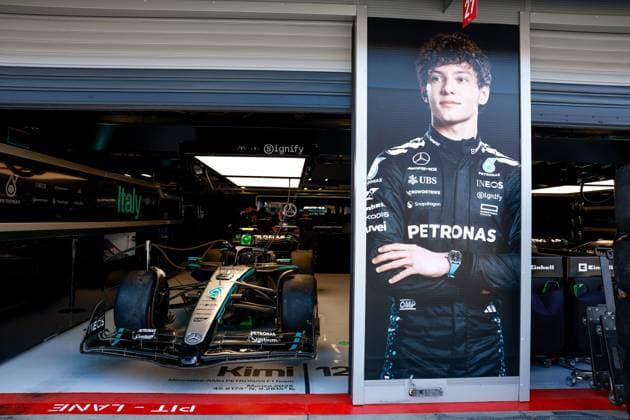 Garage of 12 Andrea Kimi Antonelli (ITA, Mercedes-AMG Petronas F1 Team), F1 Grand Prix of Italy at Autodromo Nazionale Monza on September 7, 2025 in Monza, Italy. (Photo by HOCH ZWEI) Monza Italy