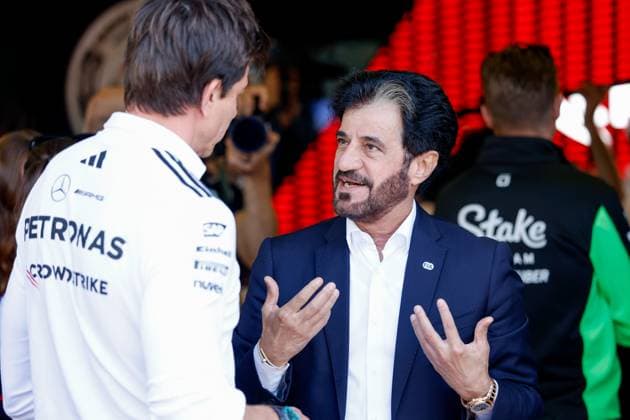 Toto Wolff (AUT, Mercedes-AMG Petronas F1 Team), Mohammed Ben Sulayem (UAE, FIA President), F1 Grand Prix of Italy at Autodromo Nazionale Monza on September 7, 2025 in Monza, Italy. (Photo by HOCH ZWEI) Monza Italy