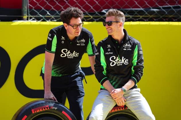 Mattia Binotto (ITA, COO and CTO Sauber Motorsport AG), 27 Nico Hulkenberg (DEU, Stake F1 Team Kick Sauber), F1 Grand Prix of Italy at Autodromo Nazionale Monza on September 7, 2025 in Monza, Italy. (Photo by HOCH ZWEI) Monza Italy