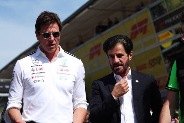 Toto Wolff (AUT, Mercedes-AMG Petronas F1 Team), Mohammed Ben Sulayem (UAE, FIA President), F1 Grand Prix of Italy at Autodromo Nazionale Monza on September 7, 2025 in Monza, Italy. (Photo by HOCH ZWEI) Monza Italy