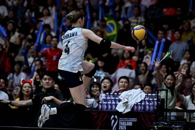 Japan v Brazil - FIVB Women’s World Volleyball Championship BANGKOK, THAILAND - SEPTEMBER 7: Mayu Ishikawa (4)of Japan in action during the FIVB Women s Volleyball World Championship, WM, Weltmeisterschaft bronze medal match between Japan and Brazil at the Huamark Indoor Stadium in Bangkok, Thailand on September 7, 2025. Mustafa Hatipoglu Anadolu Bangkok Thailand. Editorial use only. Please get in touch for any other usage.  Copyright: x2025xAnadoluxMustafaxHatipoglux