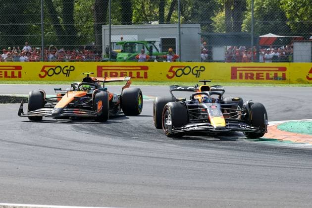 Max Verstappen (Oracle Red Bull Racing 1), Lando Norris (McLaren Formula 1 Team 4), Rennen, Grosser Preis von Italien, Motorsport, Herren, Formel 1, 07.09.2025 Monza Lombardei Italien